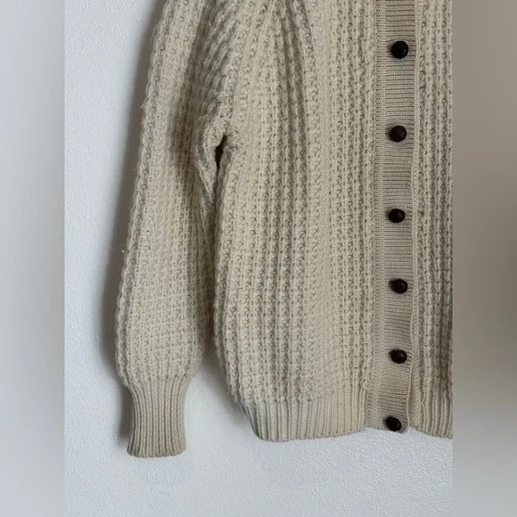 Vintage 100% Wool Chunky Knit Cardigan Cream Fisherman Sweater WPL 13436 Size 40 - Picture 5 of 14